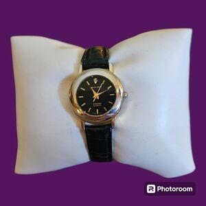 MILAN Black Leather Diamond Quartz Watch